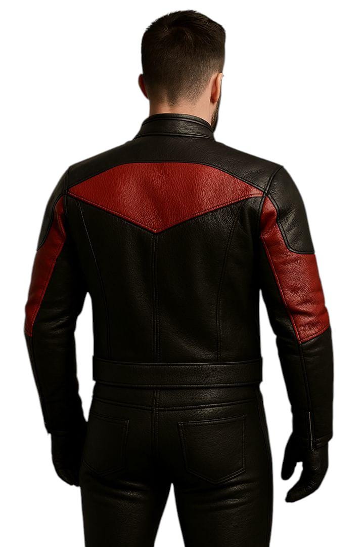 Handmade Black Red Sheepskin Leather Biker Jacket, Moto Style