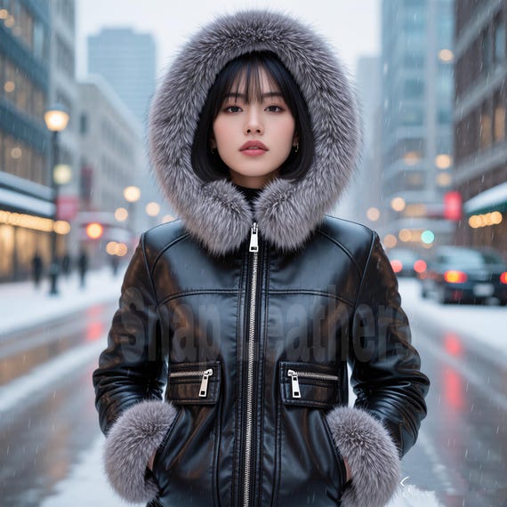 あん think fur_Eco Leather Jacket black Leather Jacket Black Fur Winter Coat Effortless Winter Chic