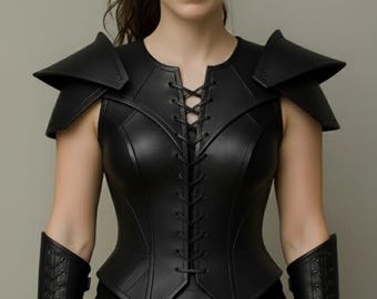 Handmade Black Leather Armor Set: Gothic Warrior Cosplay Outfit