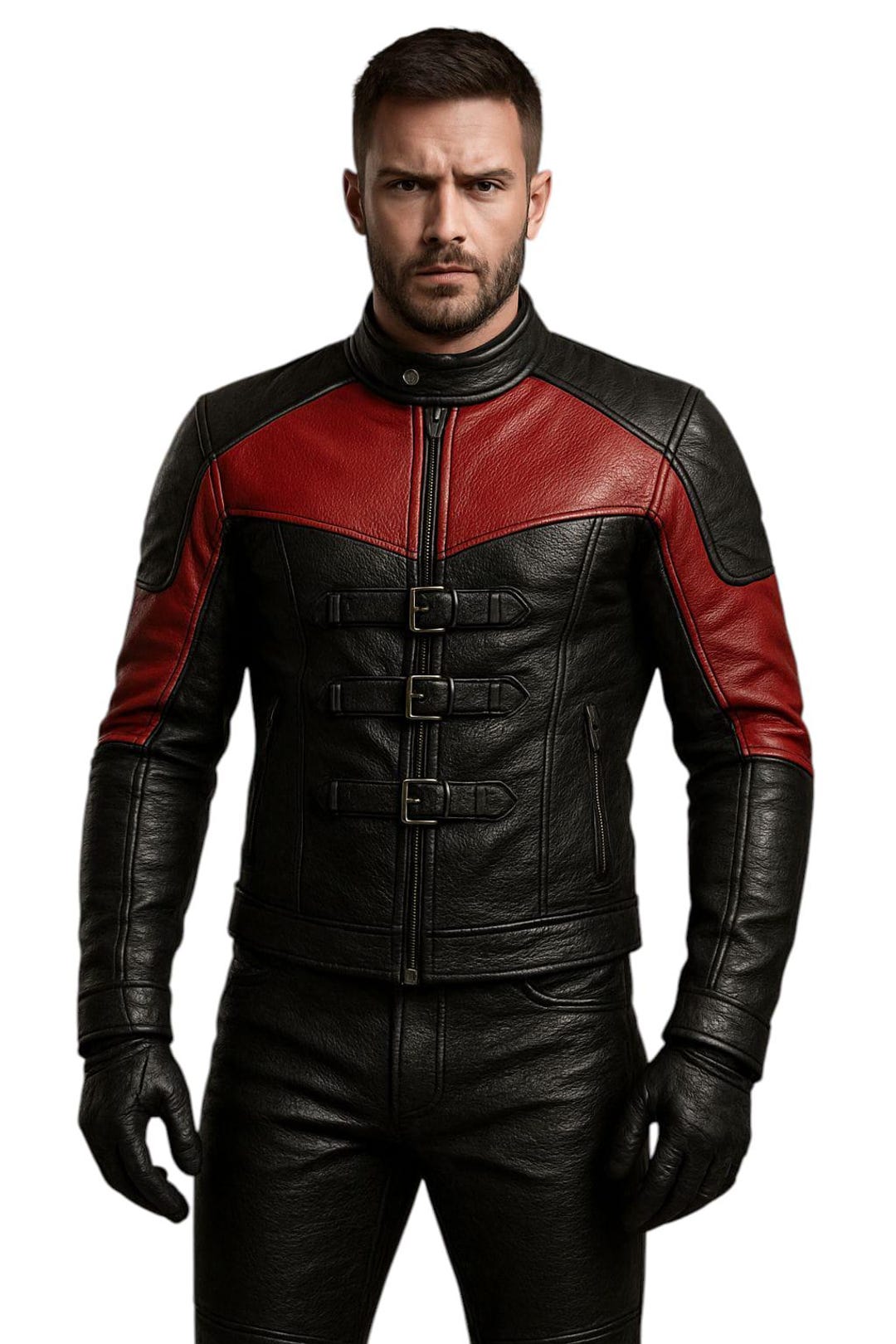 Handmade Black Red Sheepskin Leather Biker Jacket, Moto Style