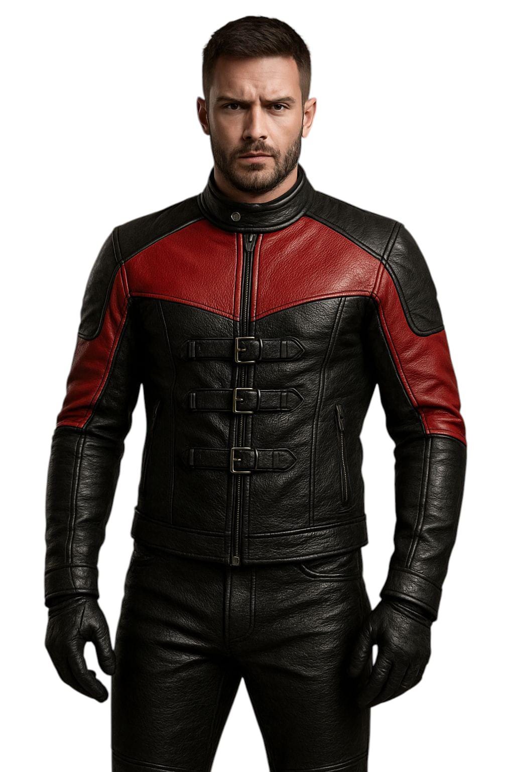 Handmade Black Red Sheepskin Leather Biker Jacket, Moto Style