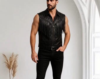 Leren herenvest met franje: handgemaakte western-cowboy rodeo-outfit