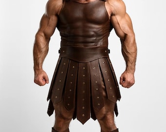 Handmade Leather Gladiator Kilt: Cowhide Warrior Cosplay Armor