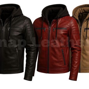 Men&#39;s Sheepskin Biker Jacket: Hooded Leather Motorcycle Coat
