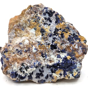 Cristais de azurita azul em matriz dolomítica, espécime de exibição natural, coleção de minerais mexicana