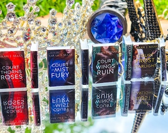 ACOTAR-set (1-4) acotar, acomaf, acowar en acofas van SJM - Mini Book-oorbellen