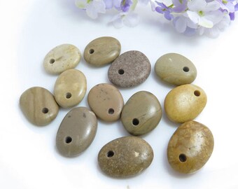 Top Drilled Beach Stones 12 pcs Jewelry Supplies- Eco Friendly Colorful Medium Beads Beach Pebbles for Jewelry Making Crafts DIY