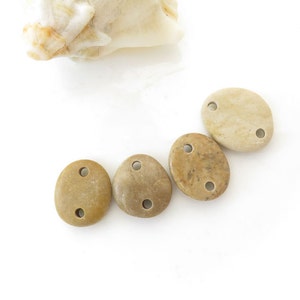 Double Drilled Beach Stone Medium Connectors, Jewelry Supplies, Organic Beads, Rare Colors image 1