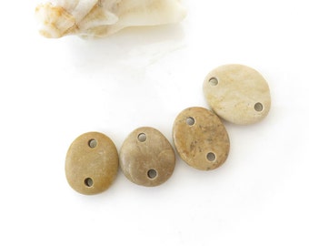 Double Drilled Beach Stone Medium Connectors, Jewelry Supplies, Organic Beads, Rare Colors