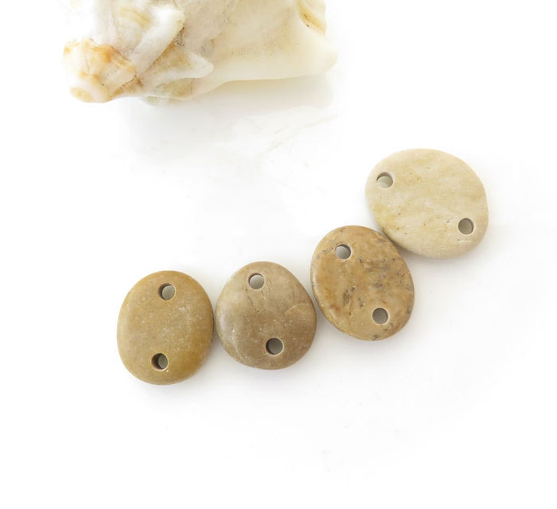 Double Drilled Beach Stone Medium Connectors, Jewelry Supplies, Organic Beads, Rare Colors image 1