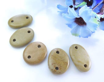 Double Drilled Beach Stone Connectors, Natural Stone Jewelry Supplies, Handmade Beads, Sea Stones Beach Pebbles, Natural Stone Buttons