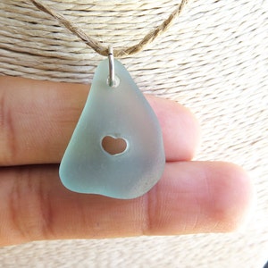 Sea Glass Jewelry Engraved Heart Jewelry Beach Glass Light Blue Pendent Seaglass Charms with Carved HEART Special Romantic Small Gift image 3