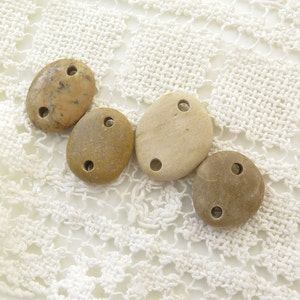 Double Drilled Beach Stone Medium Connectors, Jewelry Supplies, Organic Beads, Rare Colors image 3