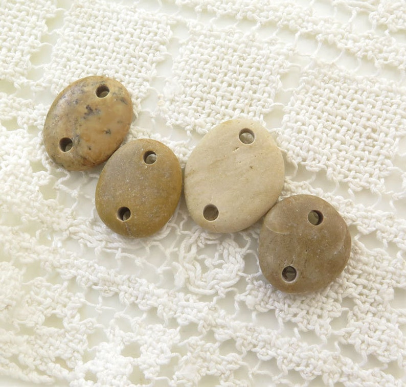 Double Drilled Beach Stone Medium Connectors, Jewelry Supplies, Organic Beads, Rare Colors image 3