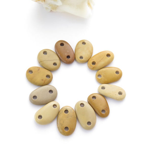 Double Drilled Medium Beach Stone Connectors, Jewelry Supplies, Organic Natural Beads, Beach Stone Buttons