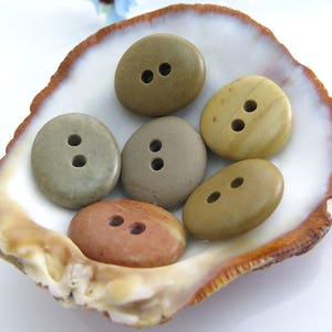Double Drilled Natural Beach Stone Buttons 6 pcs, OOAK Buttons, Sewing Supplies, Jewelry making Organic Beads image 3