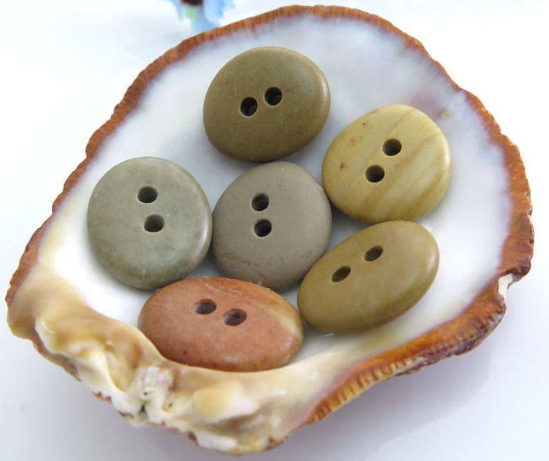 Double Drilled Natural Beach Stone Buttons 6 pcs, OOAK Buttons, Sewing Supplies, Jewelry making Organic Beads image 3