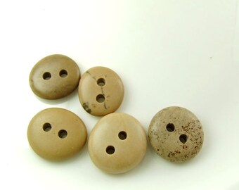 Double Drilled Natural Beach Stone Buttons 5 pcs, Big Pebbles Sewing Materials Jewelry Supplies