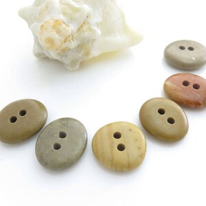 Double Drilled Natural Beach Stone Buttons 6 pcs, OOAK Buttons, Sewing Supplies, Jewelry making Organic Beads image 1