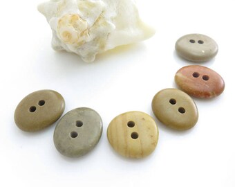 Double Drilled Natural Beach Stone Buttons 6 pcs, OOAK Buttons, Sewing Supplies, Jewelry making Organic Beads