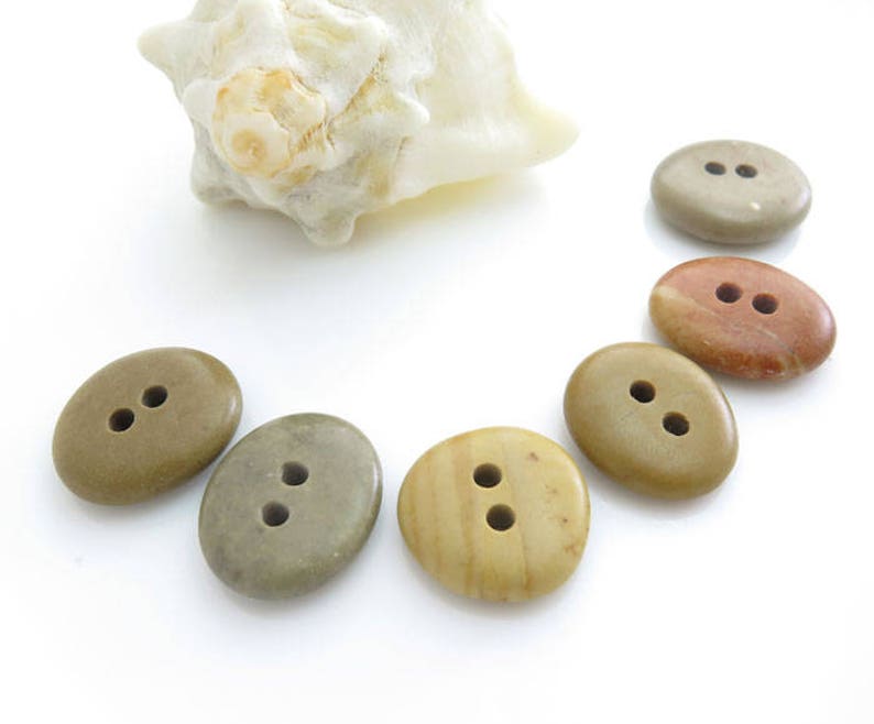 Double Drilled Natural Beach Stone Buttons 6 pcs, OOAK Buttons, Sewing Supplies, Jewelry making Organic Beads image 1