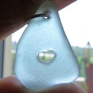Sea Glass Jewelry Engraved Heart Jewelry Beach Glass Light Blue Pendent Seaglass Charms with Carved HEART Special Romantic Small Gift image 5