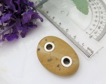 Sterling Silver Riveted Beach Stone Connector, Big Double Drilled Pebble, Rare Jewelry Supplies, Handmade Unique Bead, Rivet, lined bead