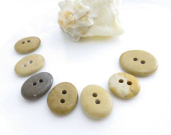 Double Drilled Natural Beach Stone Buttons 7 pcs, OOAK Buttons, Sewing Supplies, Jewelry making Organic Beads