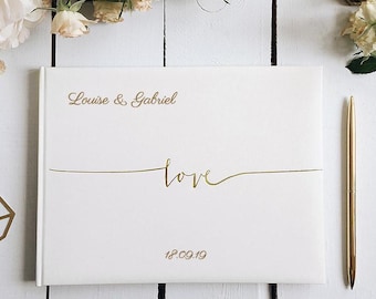 Livre D'Or Mariage Vintage Toile De Jute Avec Cœur En Bois - 70 Pages Pour Signatures Invités