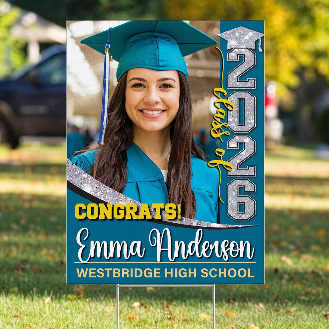 Custom Photo Graduation Yard Sign, Class of 2026, Vertical High School ...
