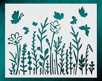 Floral Plant and Butterfly Stencil for Home Decor and Crafting Projects