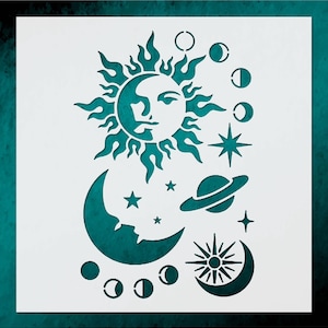 Sun Moon Floral Wall Stencil Template for DIY Home Decor  Furniture Painting