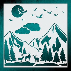 Mountain Landscape Stencil Template for DIY Crafts  Wall Decor  Reusable Art for Furniture Painting