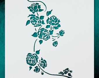 Floral Stencil with Roses and Vines for Home Decor and Craft Projects