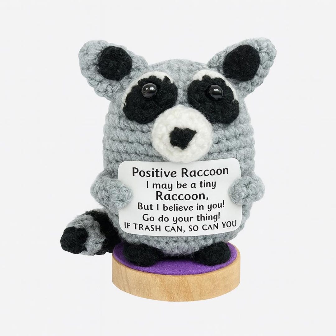 Supportive Racoon Crochet Raccoon Positive With Desk Decorations, Emotional Support ...