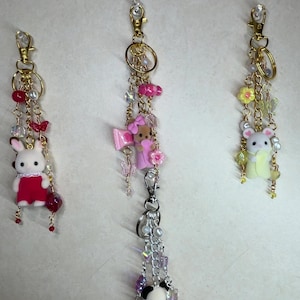 Handmade Calico Critter Keychain: Gold & Silver Accents