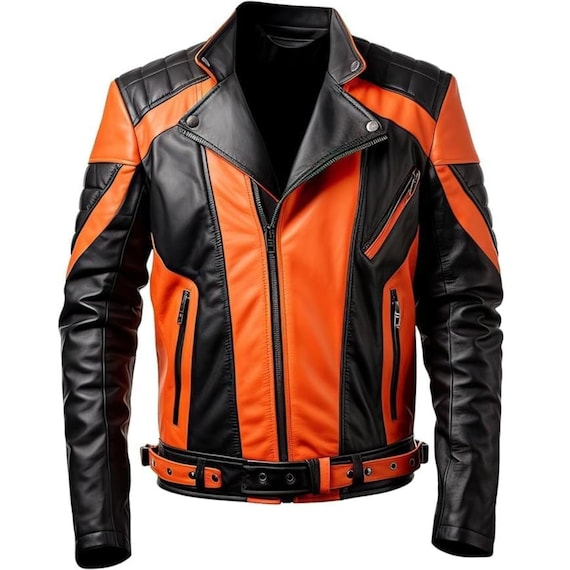 Bikerjacke Lederjacke Schwarz Orange Mustang GUNNER Lederjacke