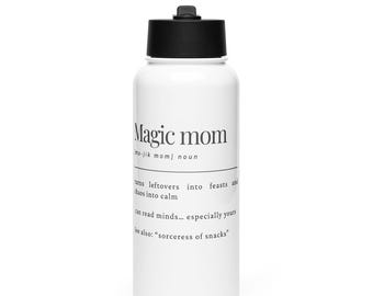 Magic Mom Water Bottle | Funny Mother's Day Gift | 32oz Stainless Steel Tumbler with Straw