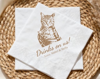 Custom Pet Wedding Cocktail Napkins, Custom Cat Cocktail Napkins,Colorful Wedding Party Supplies,Dog Party Napkins for Wedding Bar