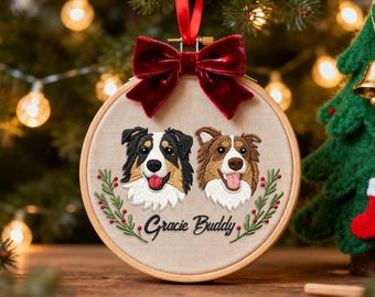Personalized Dog Photo Embroidery Ornament, Custom Pet Portrait Gift