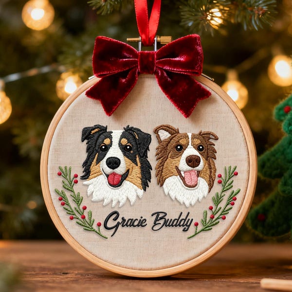 Personalized Dog Photo Embroidery Ornament, Custom Pet Portrait Gift