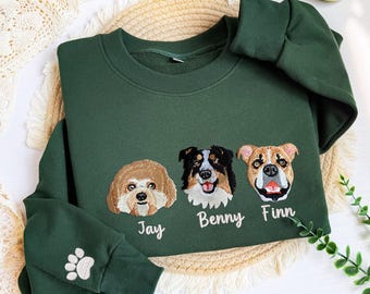 Embroidered Pet Sweatshirt for Women,Custom Dog Face Embroidered Sweatshirt,Custom Pet Hoodie,Gift for Pet Lovers,Personalized Gift For Mom