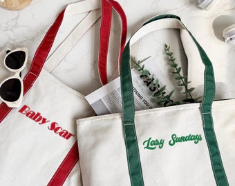 Embroidered Canvas Tote Bag, Personalized Text, Bridesmaid Gift