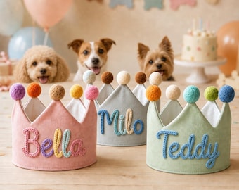 Handmade Linen Party Hat with Pet Name,Personalized Dog Birthday Crown,1st Birthday Hat for Pup,Pet Birthday Hat,Dog Birthday Keepsake Gift