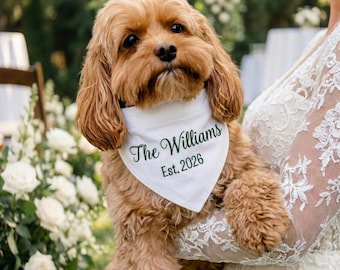 Pañuelo de compromiso bordado personalizado para perro: accesorio para fotos de boda, atuendo de compromiso bordado