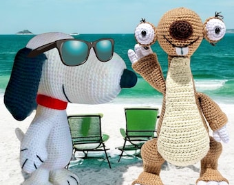 Snooped Dog and Sid Sloth Crochet Pattern Pdf, Easy Animals Amigurumi Lovey Gift İdea