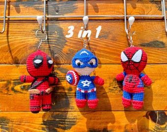Miniature Captain Amerciament, Spiderbaby,Deadpook Keychain Crochet Pattern Pdf, Tiny Easy Superhero No Sew Amigurumi Lovey Gift İdea