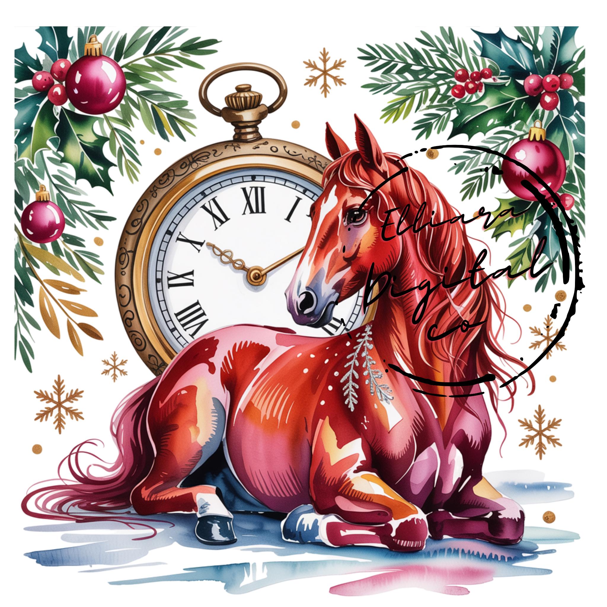 5 Christmas Horse Clipart PNG Bundle, Watercolor Holiday Horse ...