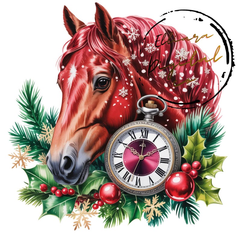 5 Christmas Horse Clipart PNG Bundle, Watercolor Holiday Horse ...