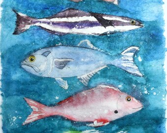 Batik Fish Design: Watercolor on Rice Paper